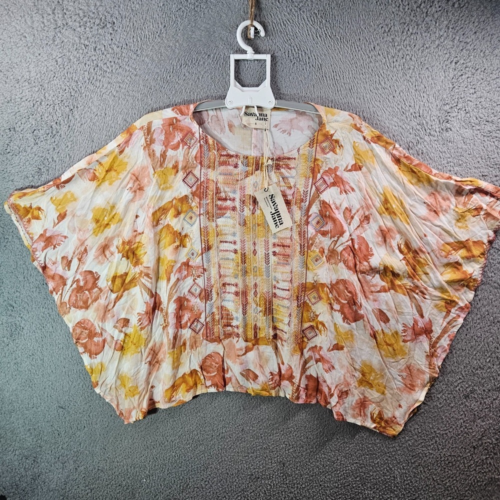 NEW Savanna Jane Poncho Cover Up Top Women Small Embroidered Pullover Multicolor